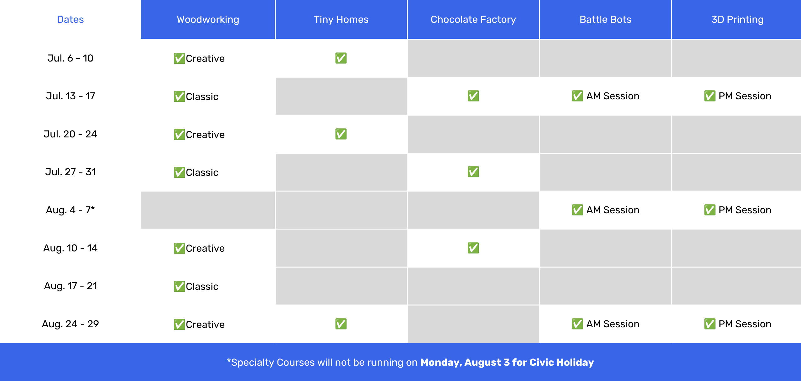 The STEAM Project - Specialty Course Summer Schedule 2026